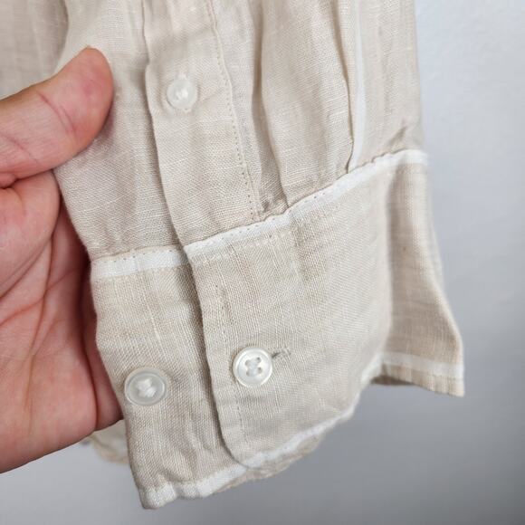 H&M Cream White Stripe Button Down Blouse Size XL 100% Linen Preppy Coastal - Picture 7 of 12